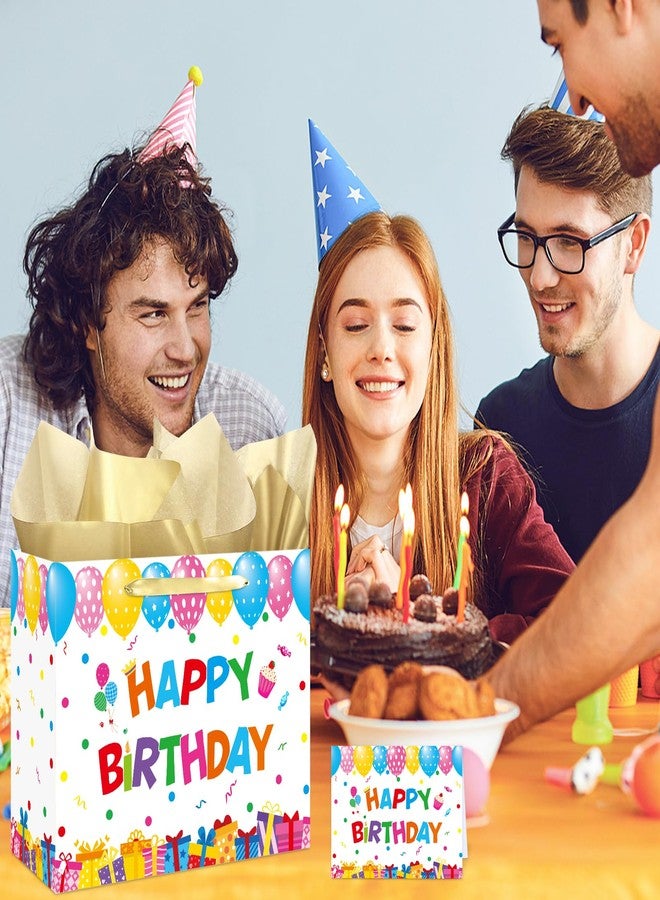 WNINK Large Birthday Gift Paper Bag with Tissue Paper & Card, 13 Inch Happy Birthday Balloon Design Gift Bag for Men, Women & Kids, Colorful Party Gift Bag - Image 5